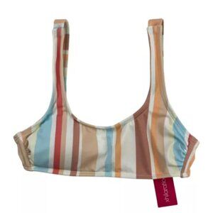Xhiliration Bikini Top NWT Pastel Stripes White Bue Peach Scoop Women's Size XS